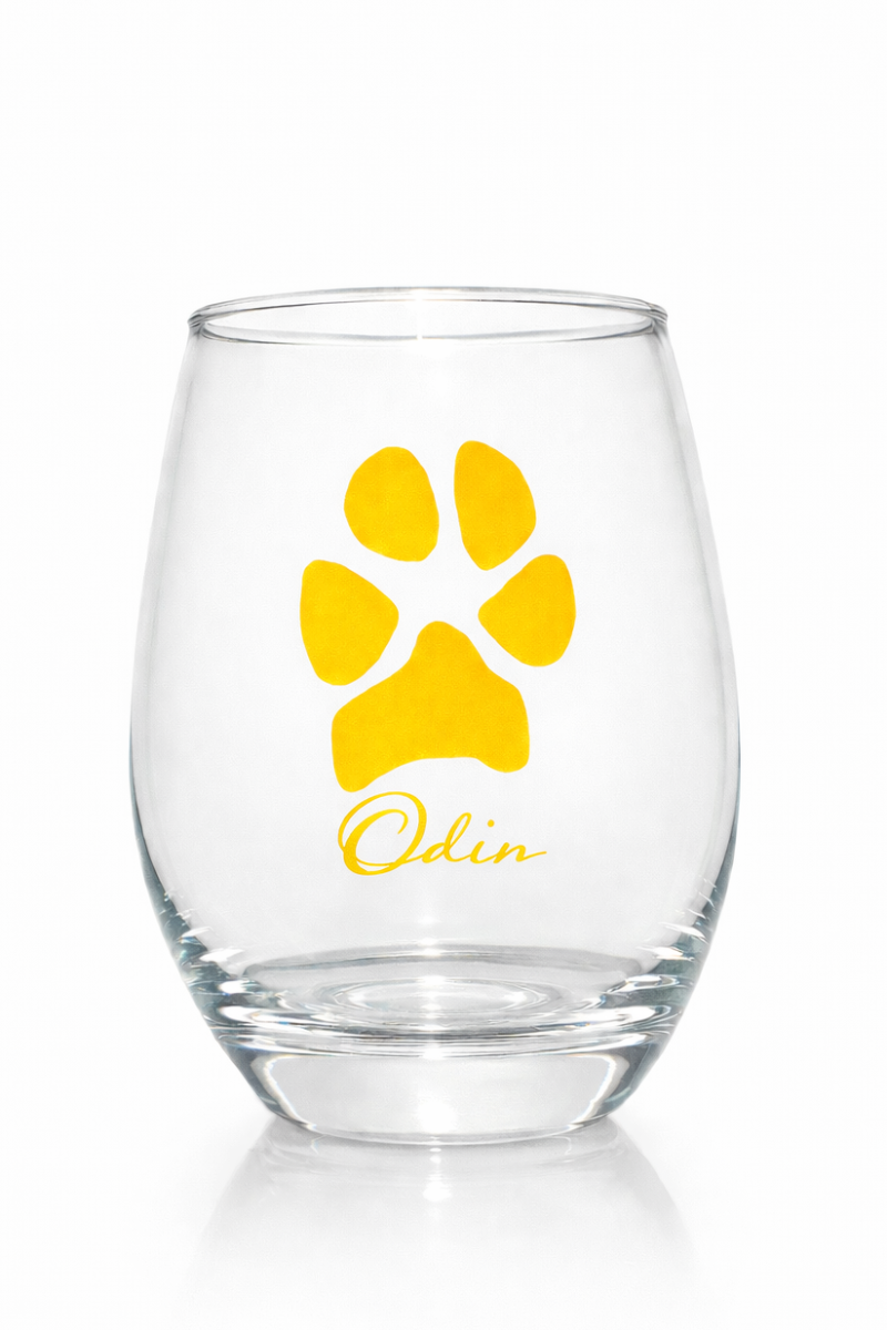 Custom Paw Print Stemless Wine Glass – Made from Your Pet’s Photo