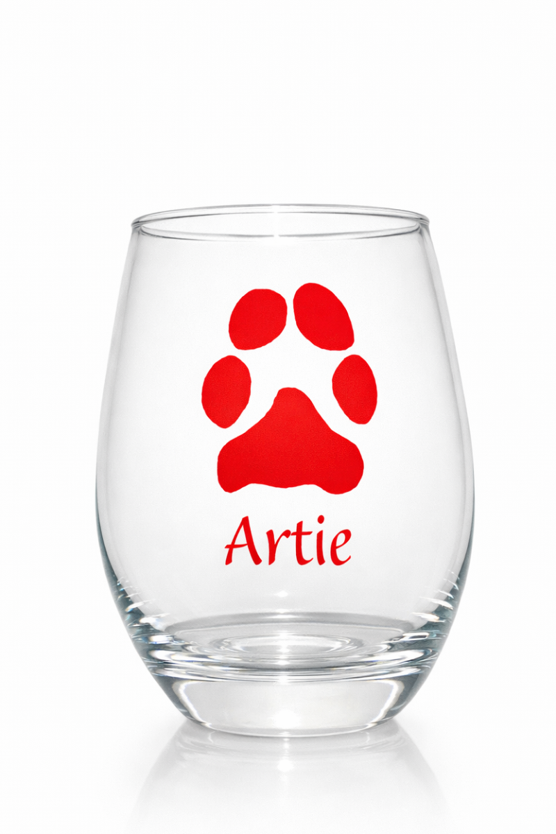 Custom Paw Print Stemless Wine Glass – Made from Your Pet’s Photo