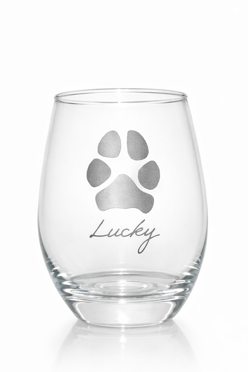 Custom Paw Print Stemless Wine Glass – Made from Your Pet’s Photo