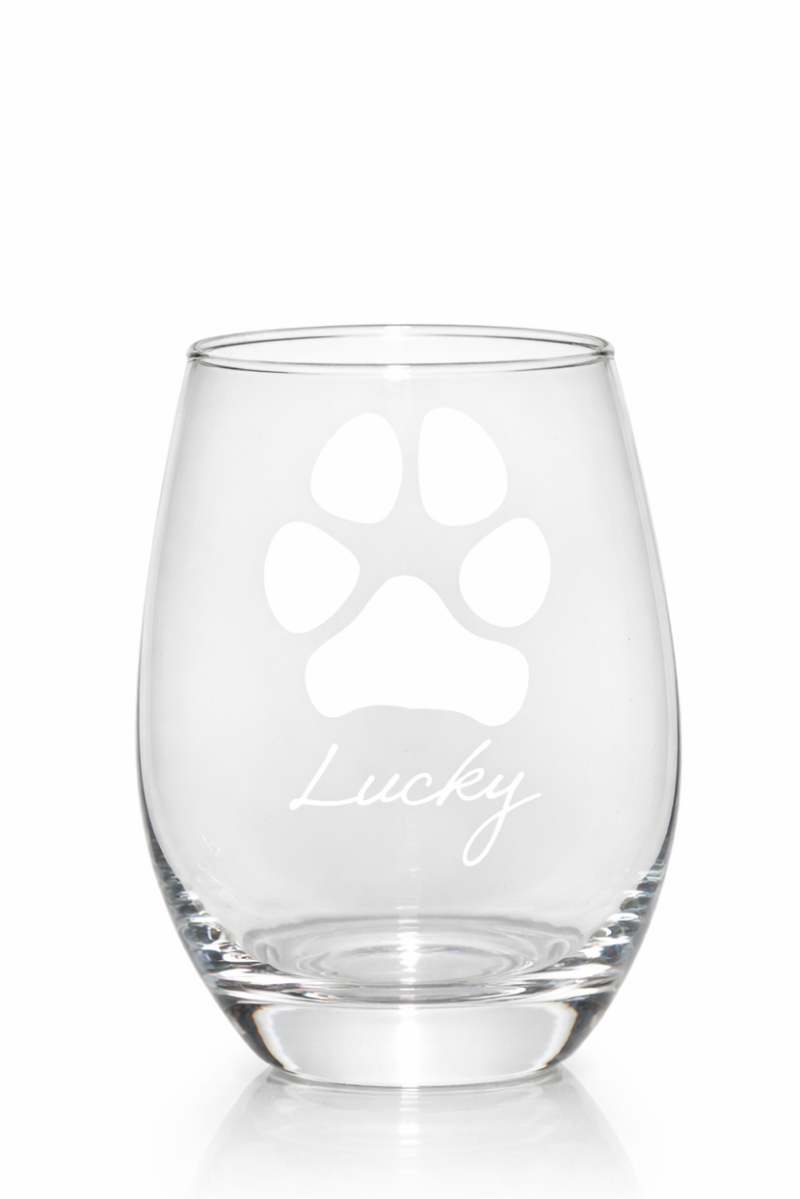 Custom Paw Print Stemless Wine Glass – Made from Your Pet’s Photo