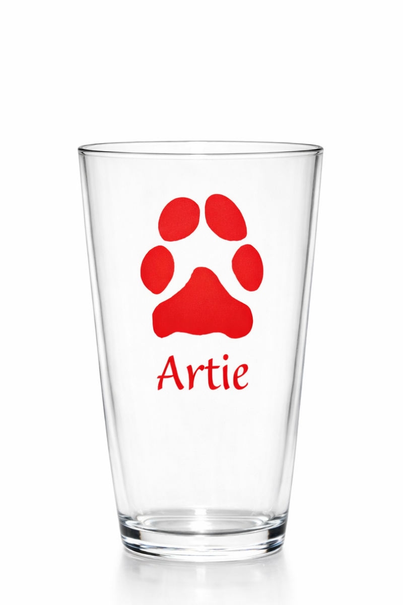 Custom Paw Print Pint Glass – Made from Your Pet’s Photo