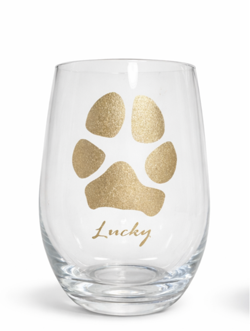 Custom Paw Print Stemless Wine Glass – Made from Your Pet’s Photo